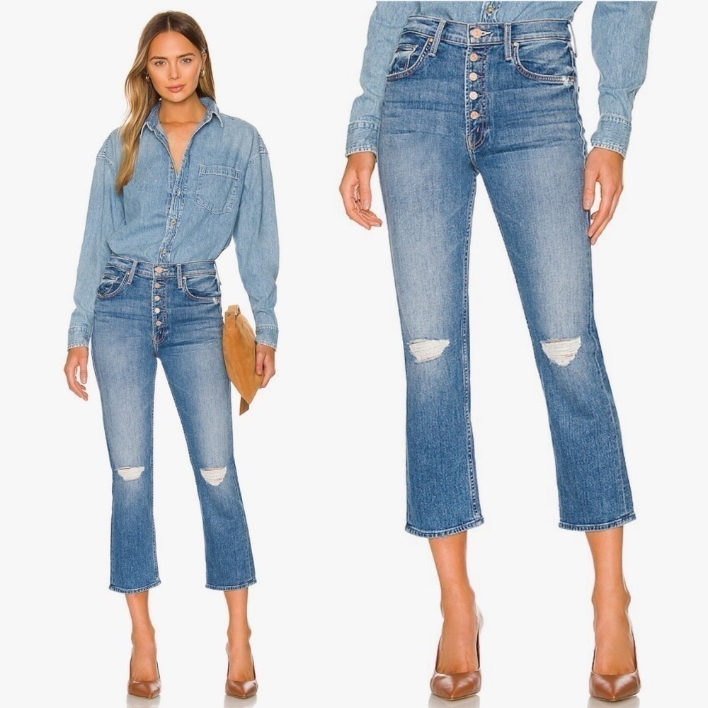MOTHER- The Pixie Tomcat Crop Jean Mid Wash in Not Cut & Pasted Distressed 26